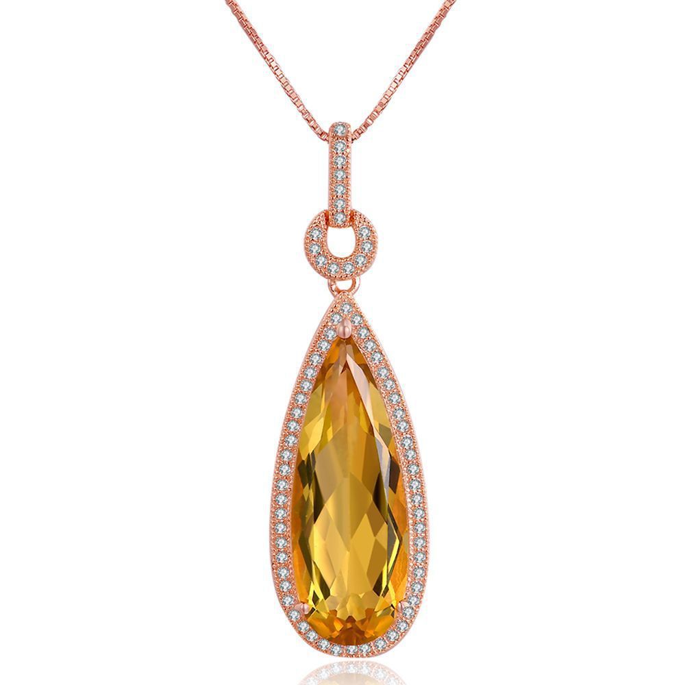 Rosé Radiance Citrine Charm Set necklace detail by ELARÉ – rose gold plating and citrine stone
