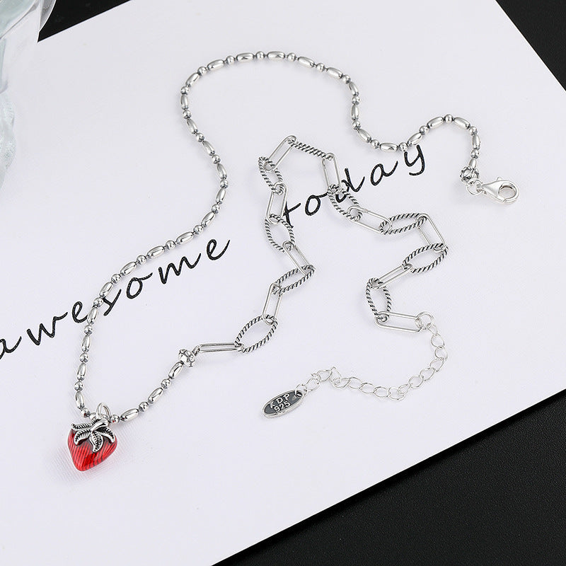 ELARÉ Strawberry Muse Necklace – Premium Silver Necklace with Pink Accent