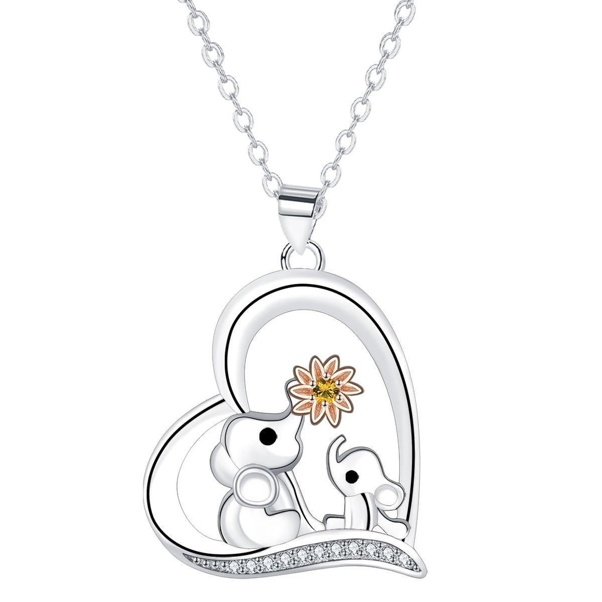 Elephant Heart Harmony Necklace – Silver Jewelry by ELARÉ with Heart Charm