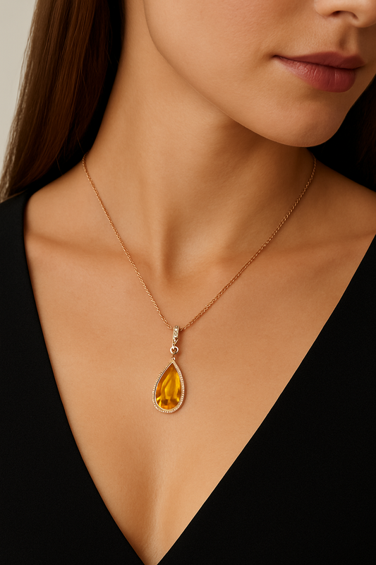 Rosé Radiance Citrine Charm Set by ELARÉ – earrings and necklace in rose gold plated sterling silver
