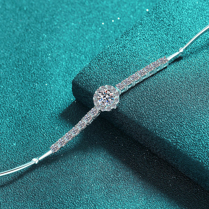 StellaLux Bracelet by ELARÉ – Halo Moissanite Bracelet in Sterling Silver